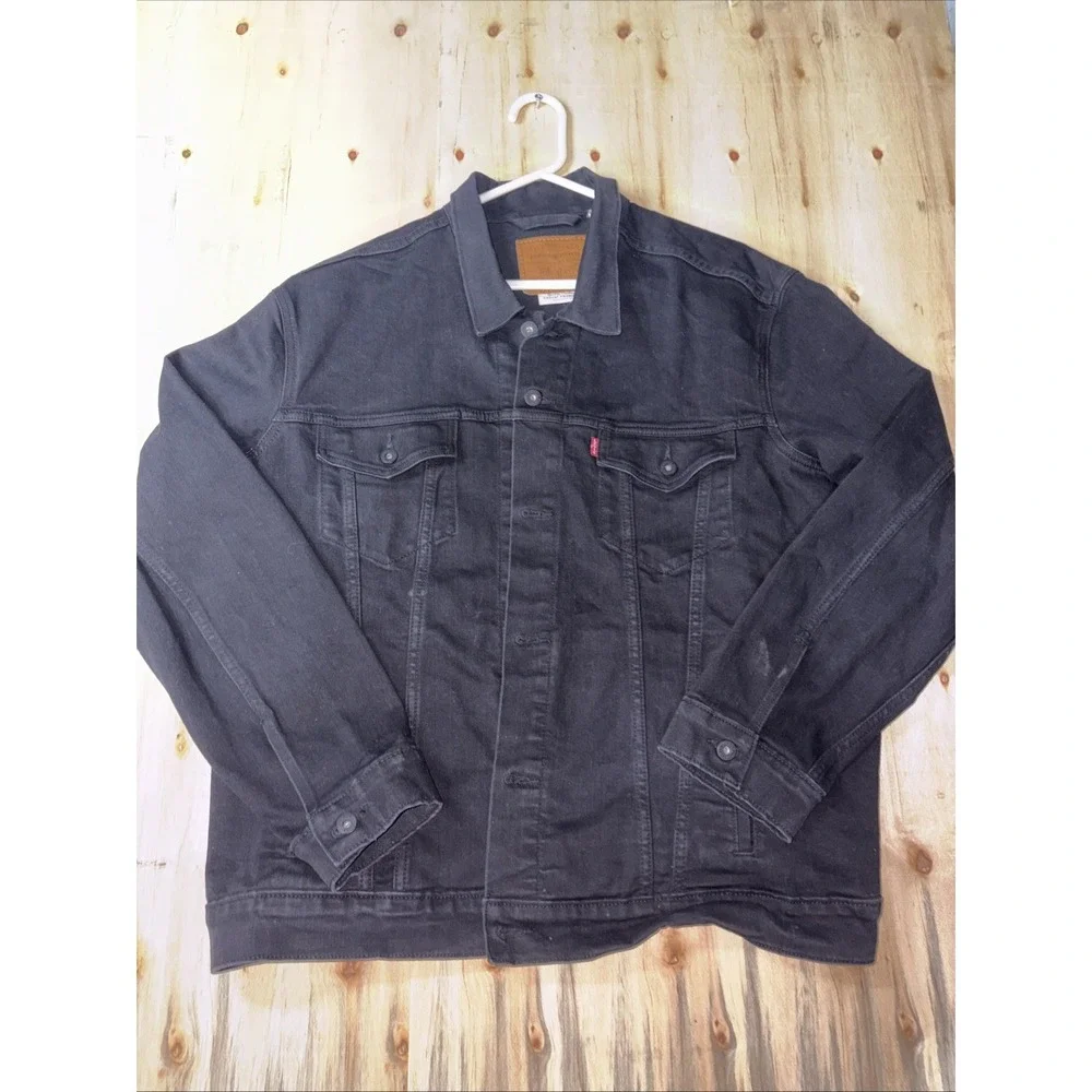 Levis Trucker Jacket Mens 2XL Faded Black Denim Stretch Unlined